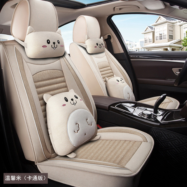 Car Seat Cushion, Universal for All Seasons, New Full-Coverage Car Seat Cover, Special Cushion, Summer Linen Fabric Cotton Seat Cover