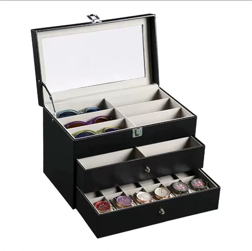 Кожаный ящик для хранения очков, многослойный ящик для хранения солнцезащитных очков, портативный ящик для хранения, домашний ящик для хранения дисплея