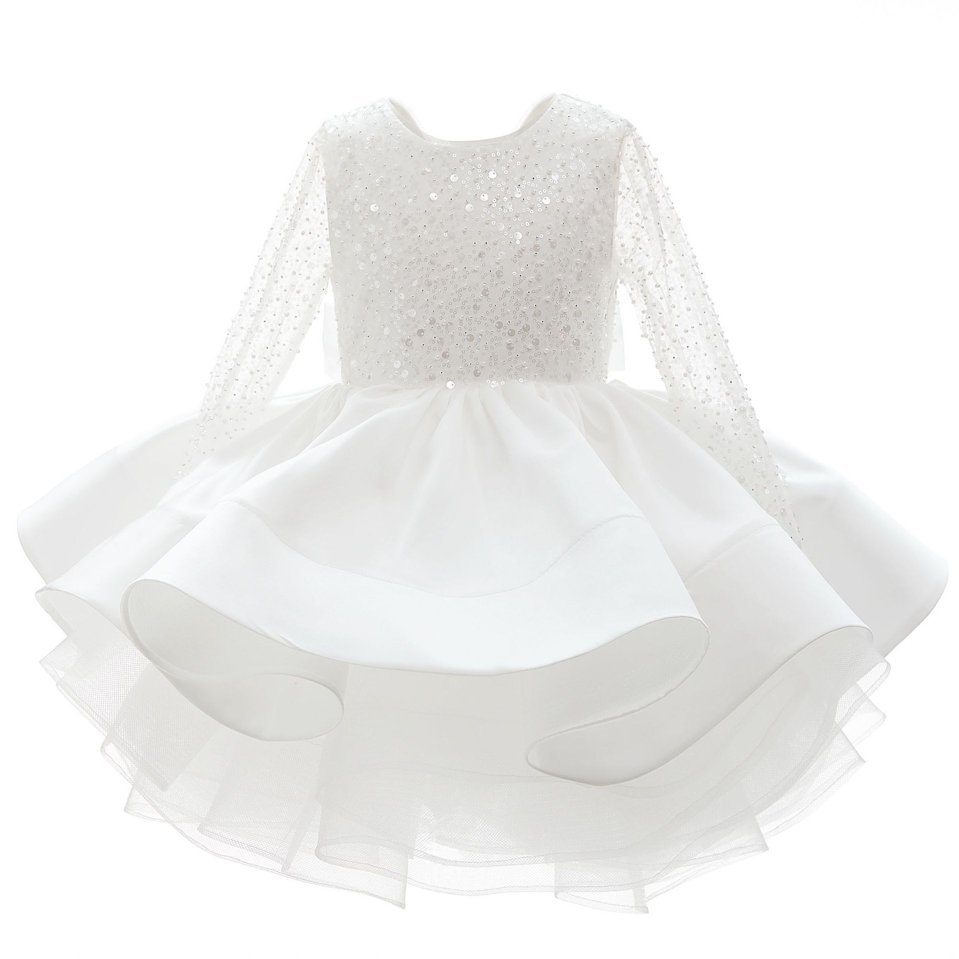 Mother & Kids Girls' Long Sleeved Lace Sequined Wedding Dress Children's Performance And Hosting Puffy Short Skirts Birthday Outfit For Kids_voghion.com