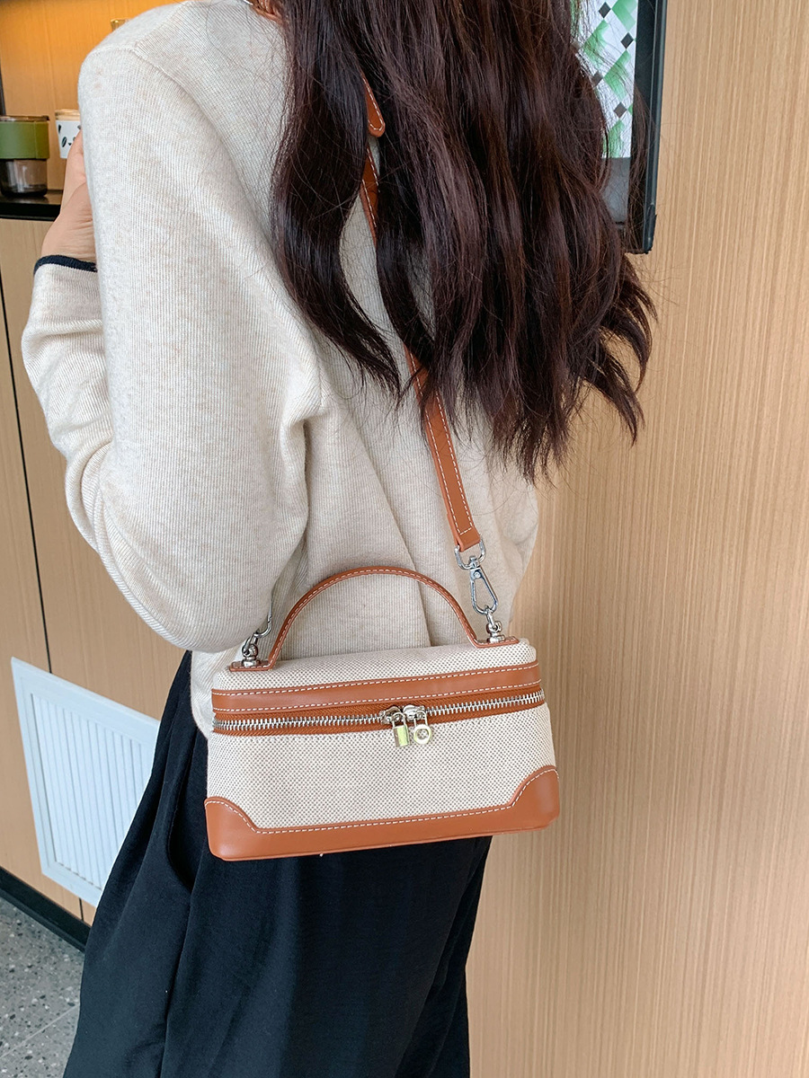 Bolso de mano retro europeo y americano, bolso cuadrado pequeño para mujer 2025, nuevo bolso cruzado de lona con bloques de color y patchwork.