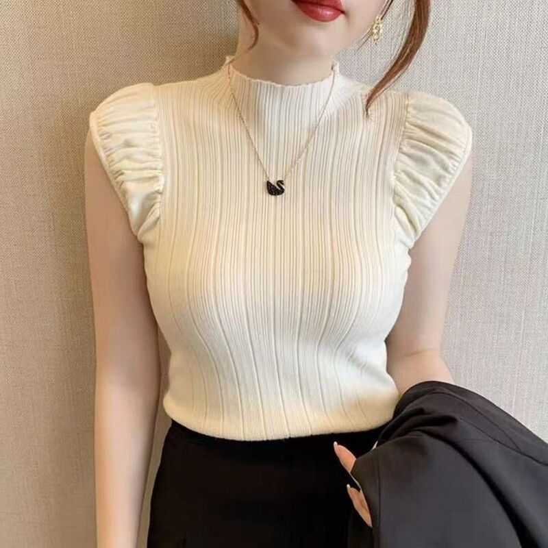 Short-Sleeved Tops 2025 Spring and Summer New Style French Style Slimming Look Ice Silk Knitwear Thin Shirt for Women Short-Sleeved Tops 2025 Spring and Summer New Style French Style Slimming Look Ice Silk Knitwear Thin Shirt for Women