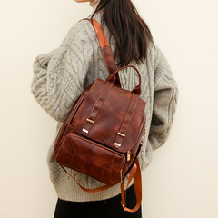 跨境雙肩包包女包2023新款歐美復古大容量女士休閒背包學生書包潮