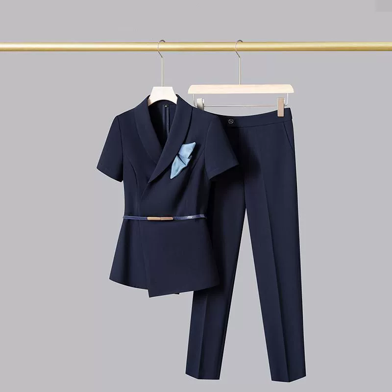 Профессиональный женский костюм на лето, популярный темперамент с короткими рукавами, спецодежда для стойки регистрации в отеле, спецодежда для ювелирного магазина в салоне красоты