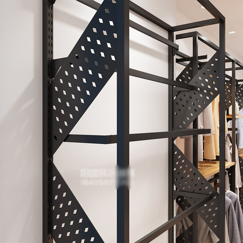 Retro tienda de ropa estante de exhibición percha de hierro de pie estante de la isla media de las mujeres tienda de ropa estante de exhibición