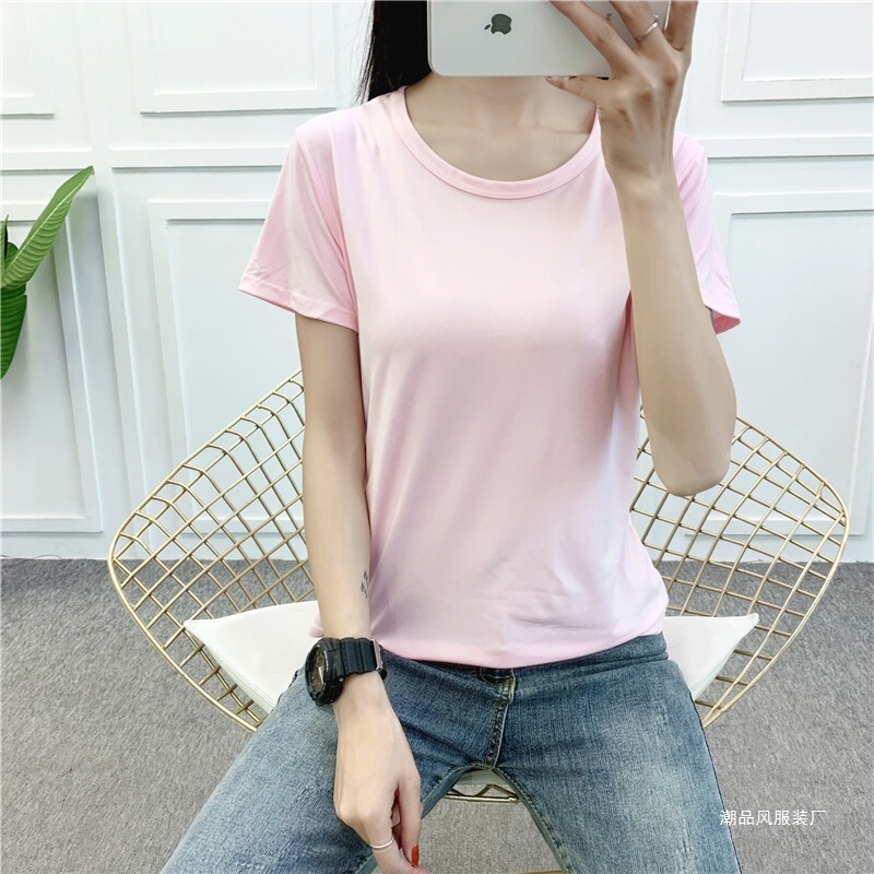Solid Color Short-sleeved Women's Advertising Heat Transfer Student Assembly Women's Solid Color Top Short-sleeved T-shirt Blank Team Activity
