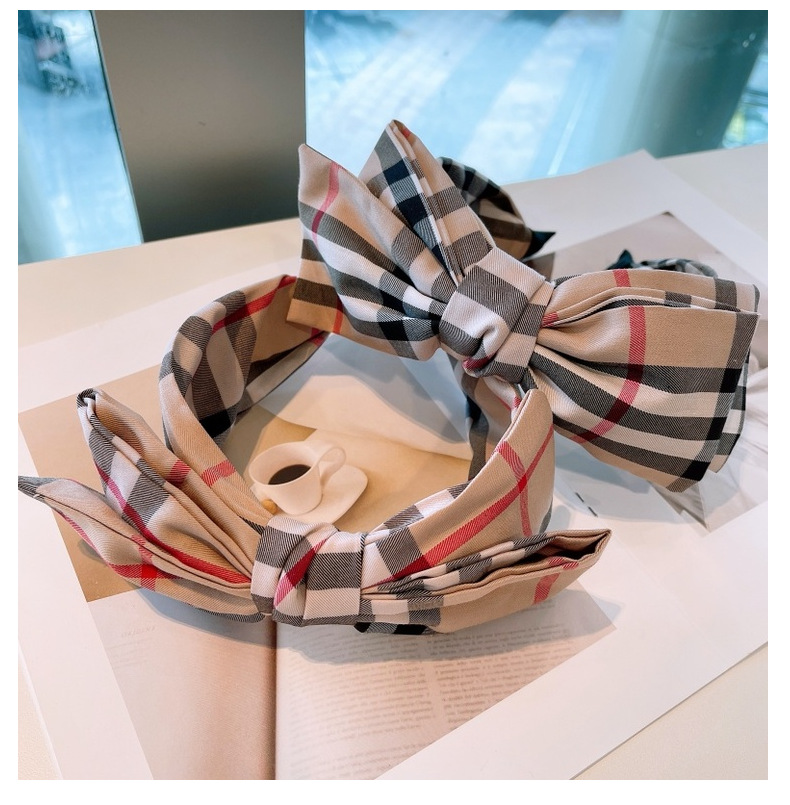 120g Weight Headwear Classification Festival Occasion Bow Knot Pattern Women'S Gender Retro Style Retro Lattice Double-layer Bow Twisted Headband 23