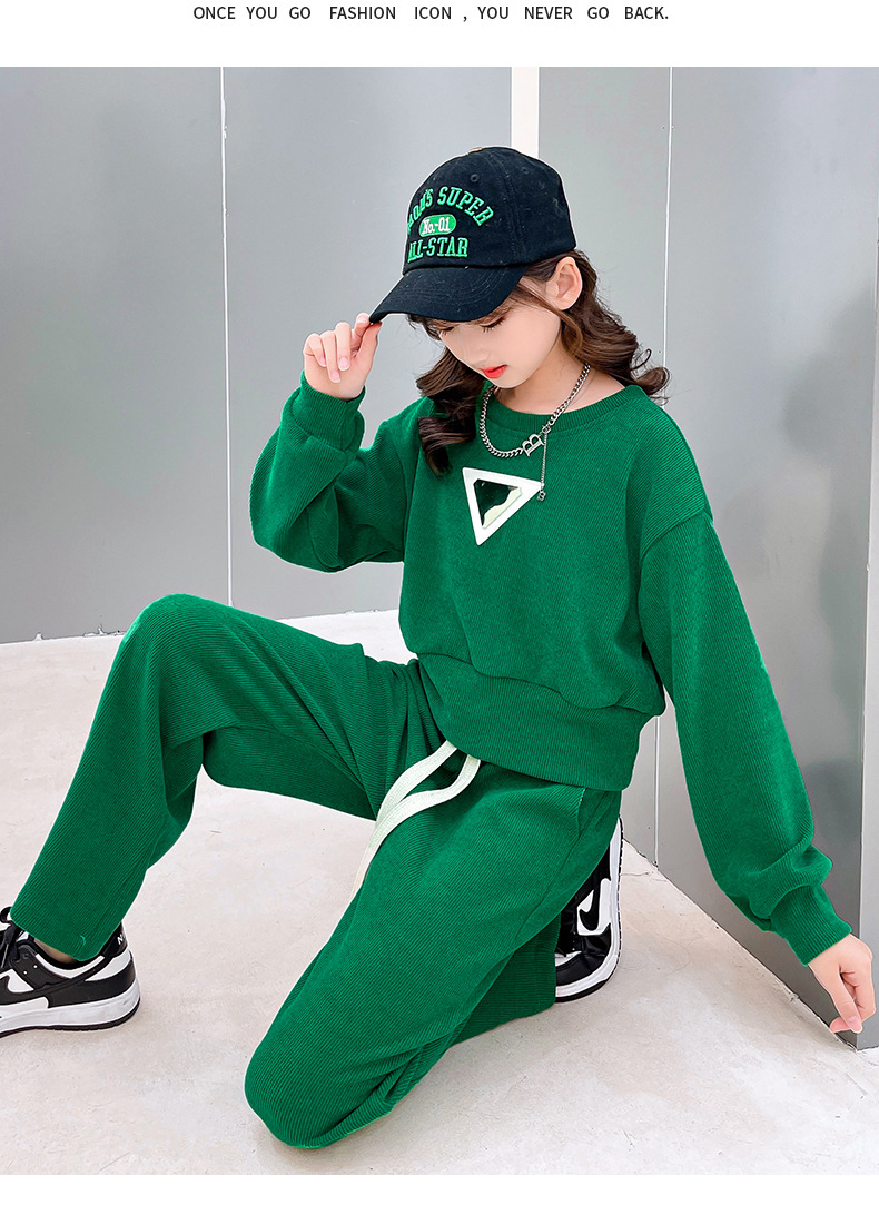 Kid's Clothing Girls Autumn Wide Leg Pants Suit 2024 New Medium And Large Children's Long Sleeved Sweatshirt Straight Pants Sports Two Piece Suit_vogarts.com