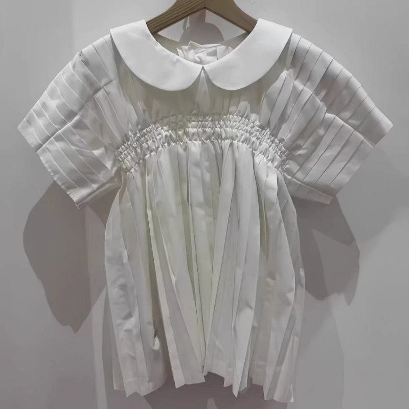 Cdg Kzyu 25 Spring and Summer New Japanese Style Rei Naoe Same Style Doll Collar Pleated Shirt Loose Short-Sleeved Top Cdg Kzyu 25 Spring and Summer New Japanese Style Rei Naoe Same Style Doll Collar Pleated Shirt Loose Short-Sleeved Top