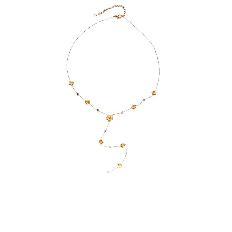 Collar de acero inoxidable TINA Europa y América dulce y cool chica caliente largo estilo de cuerdas delgadas collar de piedra natural cadenas clavículas de venta caliente transfronteriza