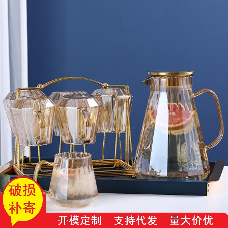 Venta al por mayor vidrio hogar champán vidrio botella de agua fría traje taza de agua fría botella de agua de vidrio resistente al calor olla de jugo de alta temperatura