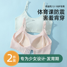 纯棉发育期少女文胸透气舒适初高中学生运动内衣防震固定杯无钢圈