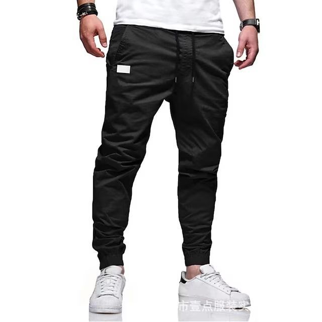 Cross-border European and American Casual Solid Color Simple Style Men's Pants Crane Pants Micro-elastic Elastic Waist Slim-fit Leg Leg Casual Pants