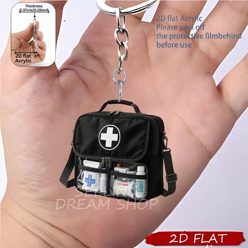 Cross-Border New 2D Acrylic Flat Emergency Bag Keychain Home Car Phone Decoration Birthday Party Pendant