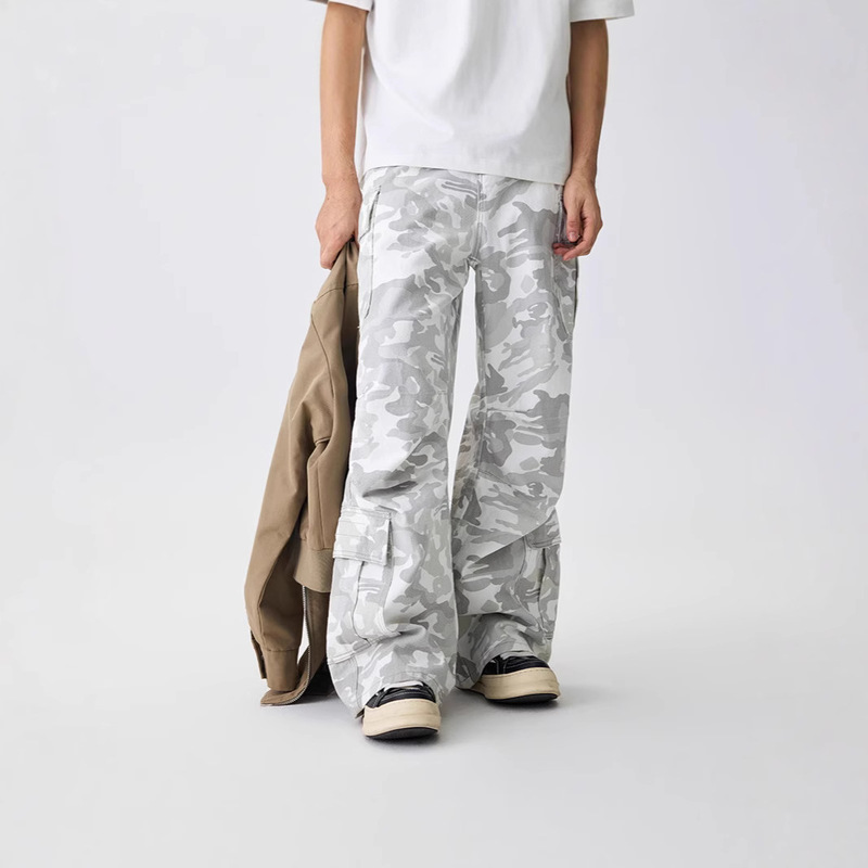 Ot Men's Camouflage Cargo Pants American High Street Style Loose Straight Pure Cotton Versatile Casual Long Pants