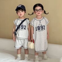 儿童夏季运动套装男童2026新款夏装宝宝女童背心连衣裙姐弟兄妹装