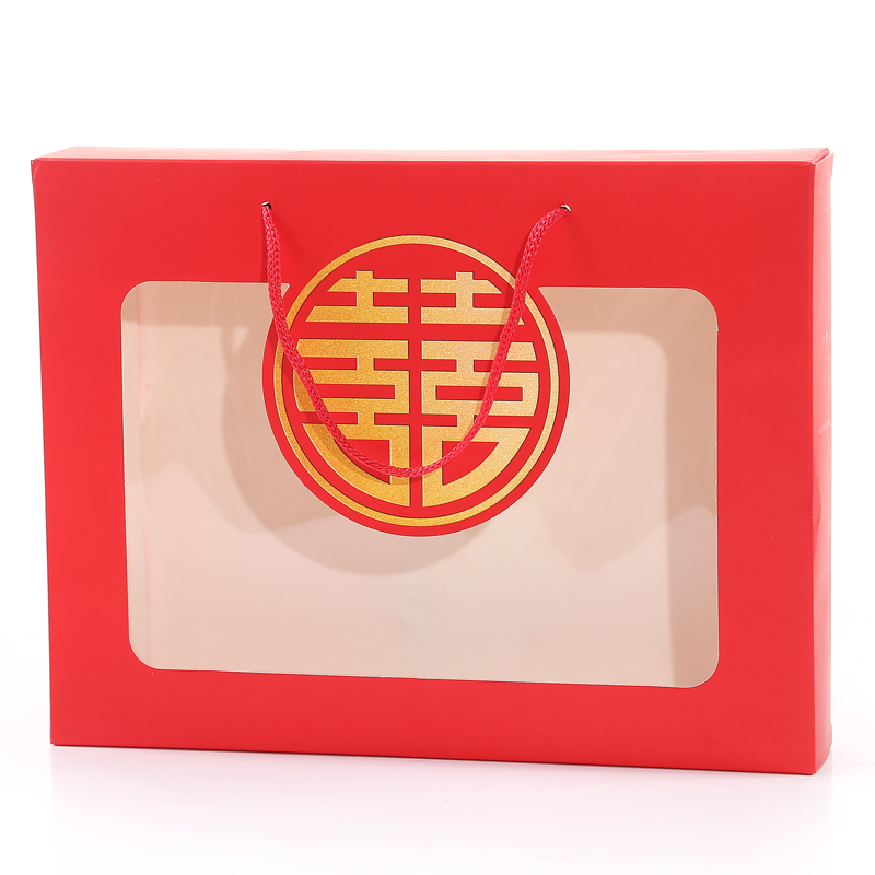 Caja de regalo de toallas caja vacía caja de boda caja de regalo festiva roja sensación de caja de embalaje bolsas de mano