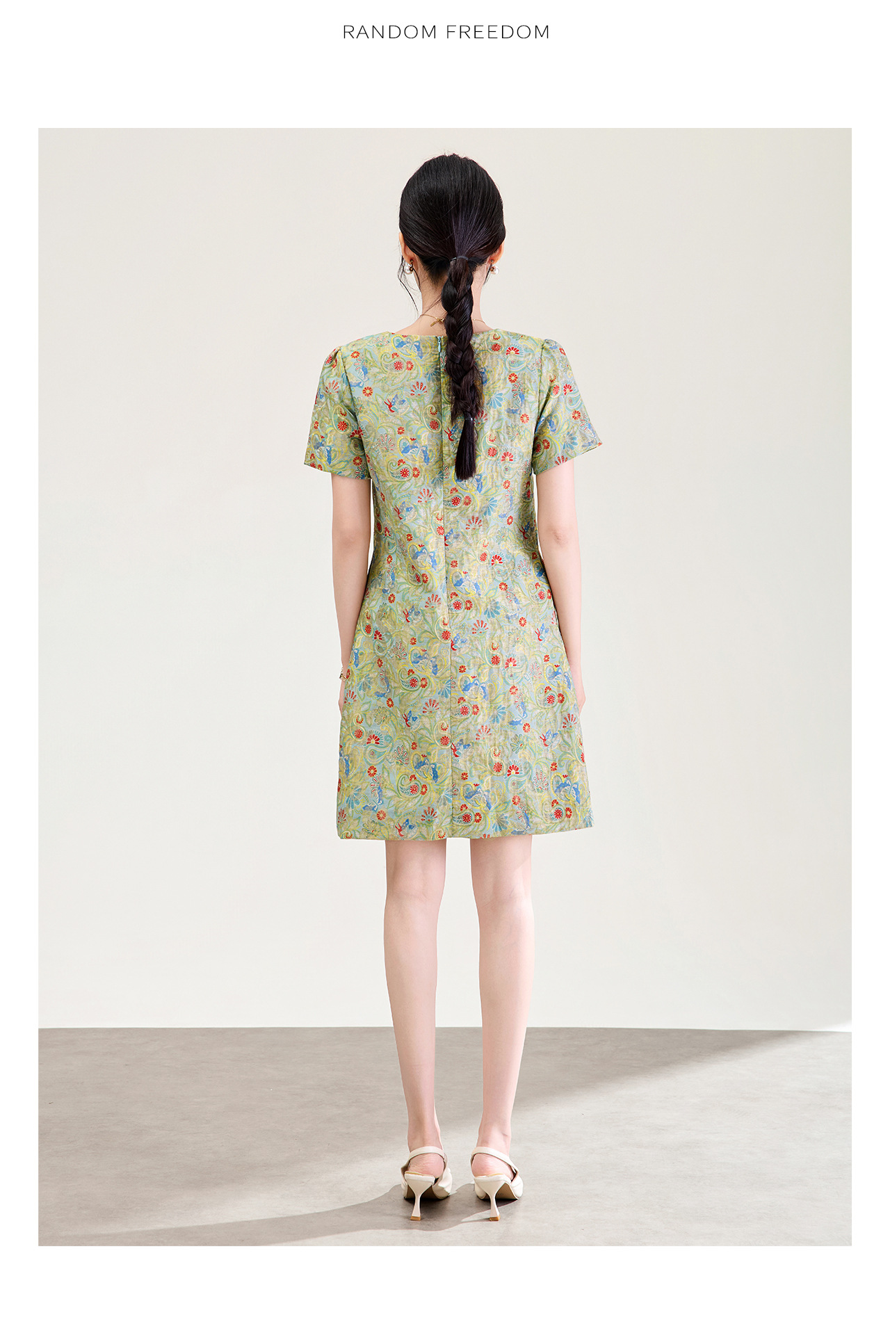 Váy maxi nữ thắt eo dáng suông họa tiết jacquard pha len — xanh lá cây chi tiết 15