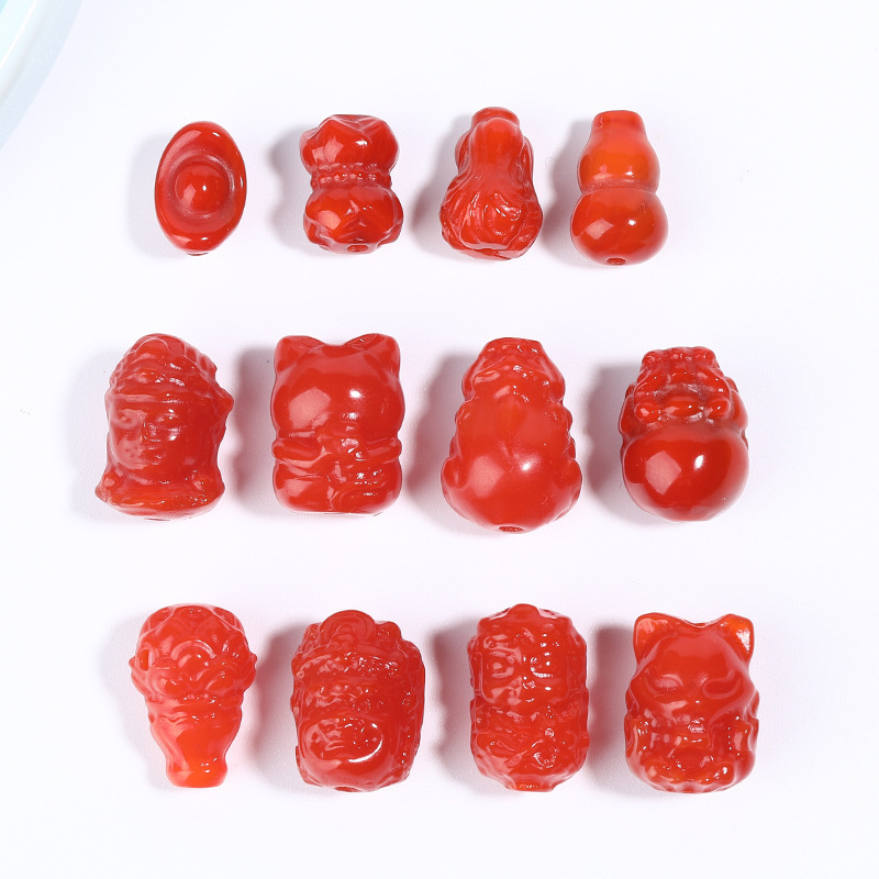 Red Agate Accessories Gourd Cabbage Nine-Tailed Fox Three-Way God of Wealth Tara Bracelet DIY Accessories Hand-Woven