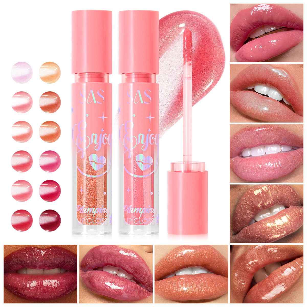 SAS belleza estilo explosivo transfronterizo venta caliente brillo de labios realce de labios nacarado esmalte de labios hidratante e hidratante al por mayor SAC163