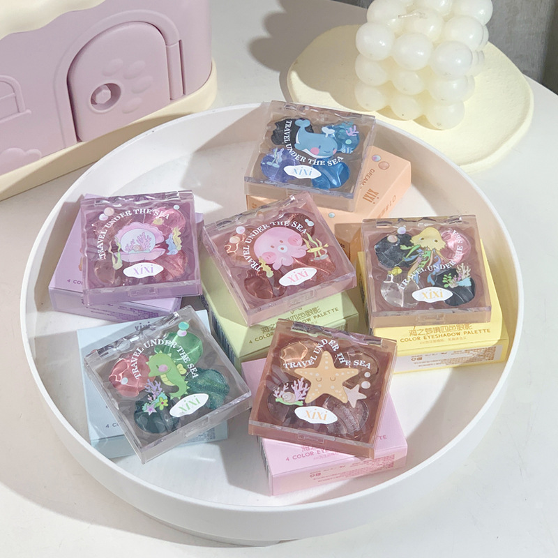 XIXI海之夢境四色眼影小盤閃粉珠光啞光少女心學生平價眼影