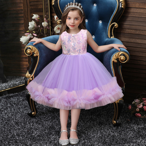 Kids girls toddlers Sequined  princess host singer choir stage performance dress tutu skirt birthday xmas party celebration bow princess dresses for baby