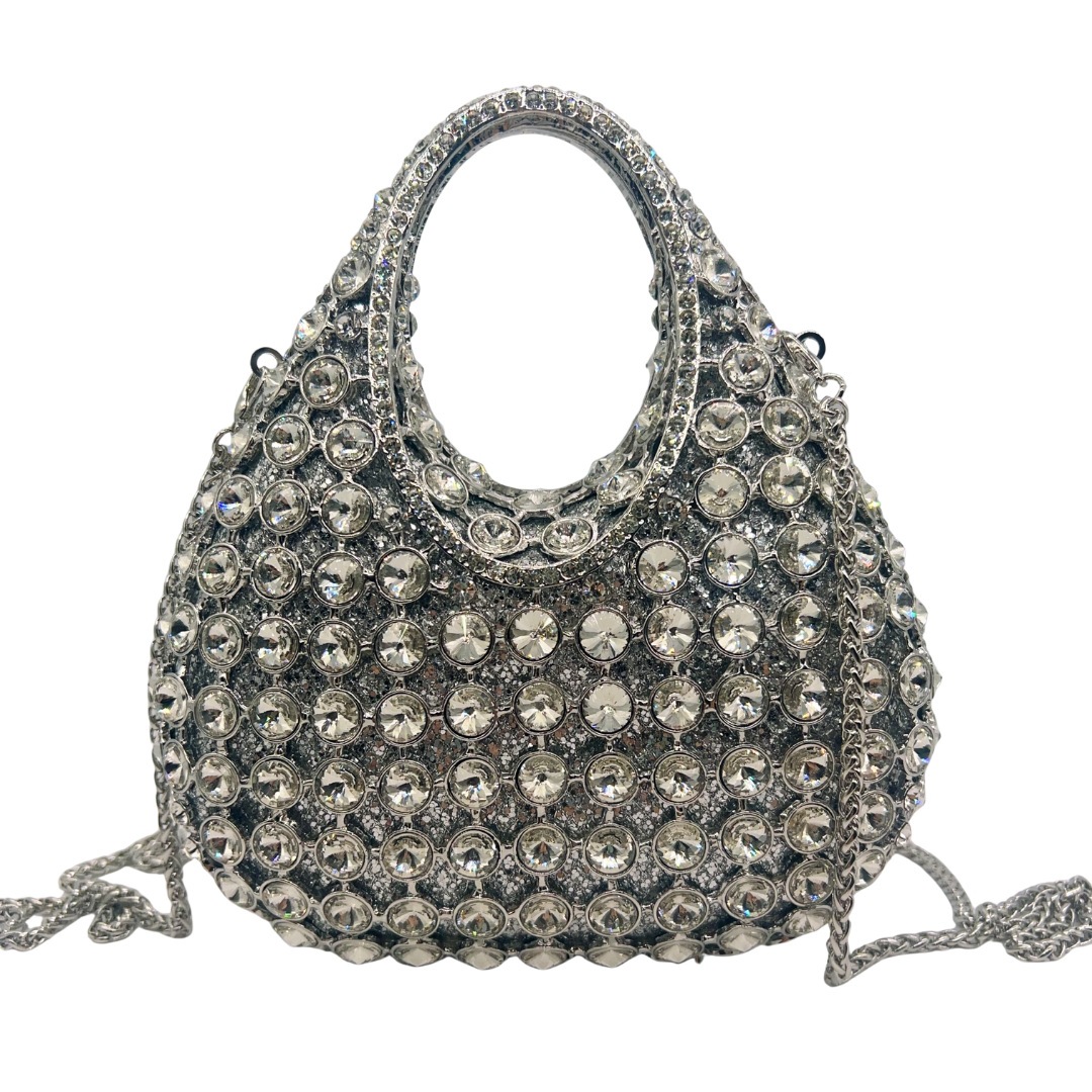 Bolsa de embrague transfronteriza diamante hueco cristal diamante de lujo cena de fiesta de mano bolso plateado otro