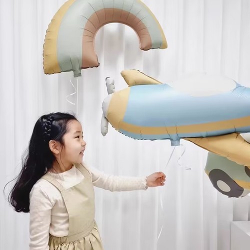 Cute matte matte car airplane rainbow aluminum film balloon children's first birthday decoration party decoration