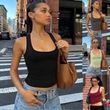 欧美ins风女装春夏新款时尚辣妹纯色无袖方领内搭打底小背心上衣