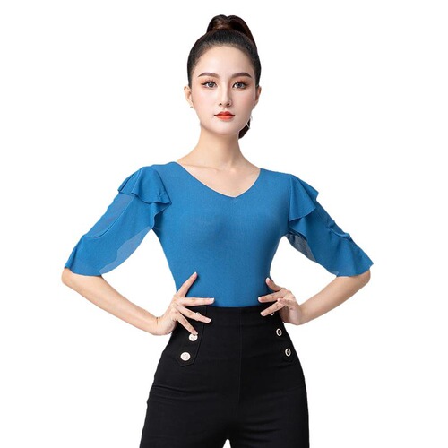 Modern dance tops for women new Latin dance ruffled mid-sleeve ballroom dance tops practice clothes one-piece dance clothes