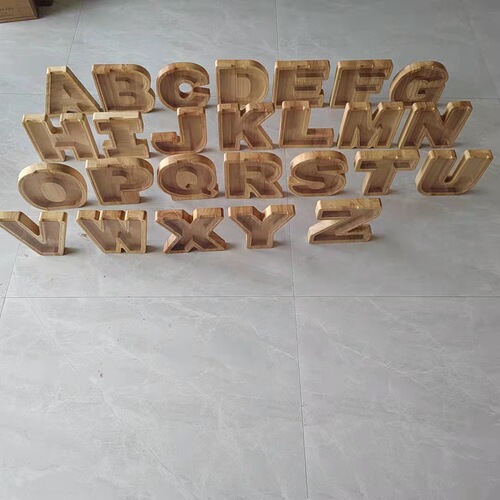 Factory supply cross-border new creative wooden English letter piggy bank transparent glass savings bank can print logo