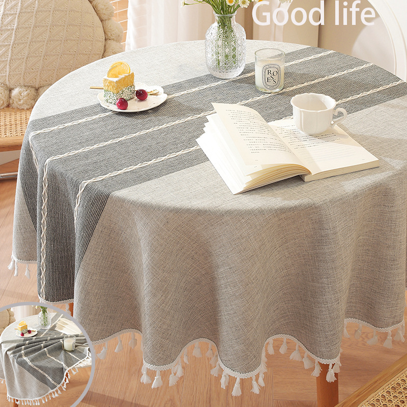 Cross-Border Tablecloth Nordic Ins Cotton and Linen Tablecloth Round Square Small Desk Mat Tassel Jacquard Tablecloth Ready for Sale