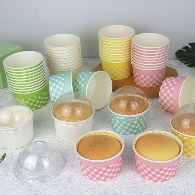 Taza de papel para pastel con cubierta desechable espesación casera puff taza helado postre embalaje tazón resistente a altas temperaturas