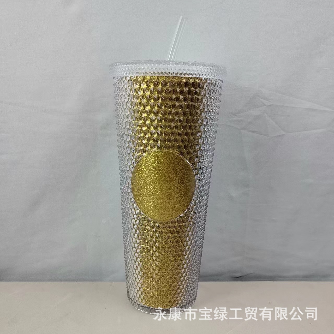 Taza de Plástico de Doble Capa 710ml, con Sorbete, Diseño Diamante/Durian, Transfronteriza