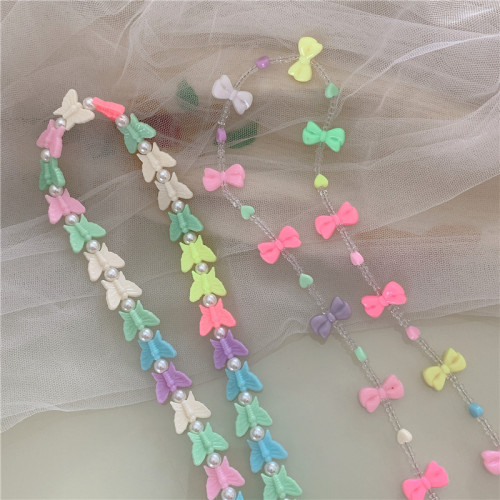  New Japanese & Korean Candy Color Butterfly Lapel Pin Acrylic Necklace Chain Eyeglass Chain Strap for Women Cross-border