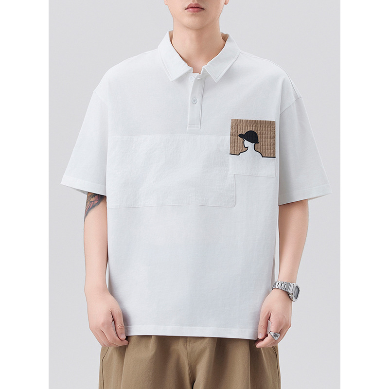 Mingge | 240g Heavy Cotton Lapel POLO Shirt Men's Summer New Chest Pocket Embroidered Short Sleeve Top