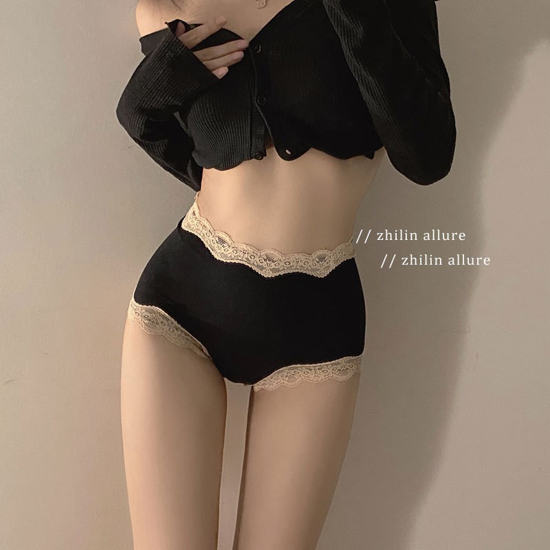 Lace High Waist Sexy Underwear Women's Pure Desire Japanese Style Sexy Girl's Triangle Cotton Crotch Women's Abstinence Style Underwear