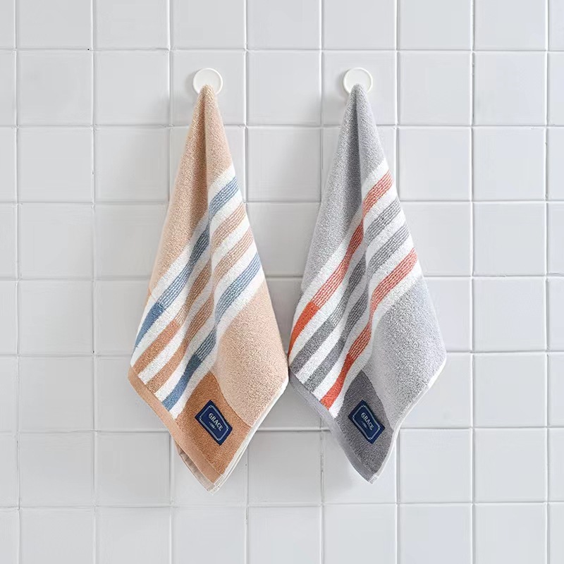 正品洁丽雅新款条纹纯棉舒适亲肤强吸水毛巾成人素色家用220057M