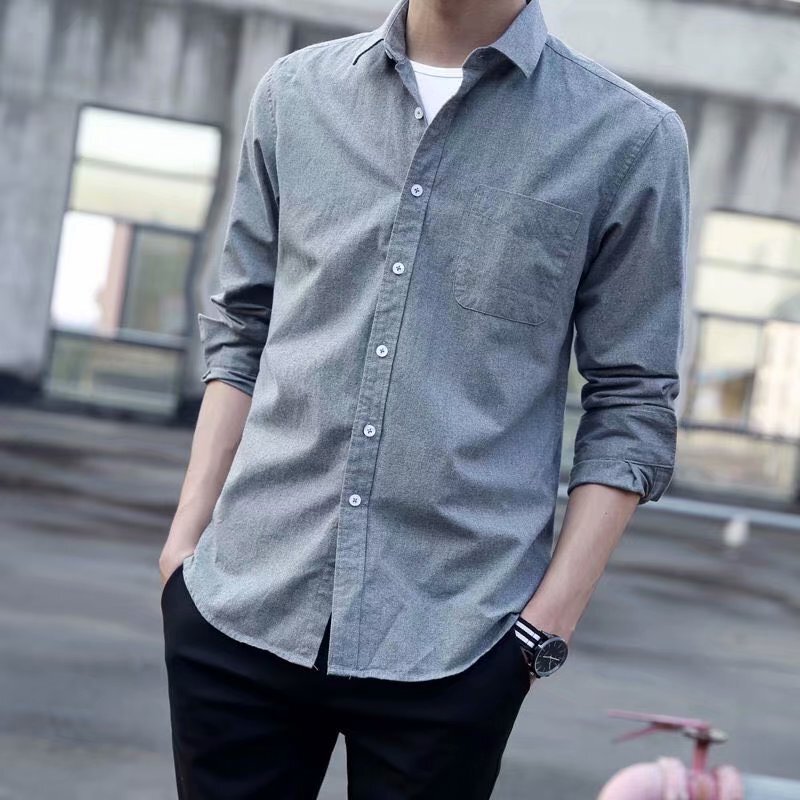 Spring and Autumn Men's Long Sleeve Shirt Slim-fit Korean Style New Base Size Fashionable Shirt Handsome Top Shirt Spring and Autumn Men's Long Sleeve Shirt Slim-fit Korean Style New Base Size Fashionable Shirt Handsome Top Shirt