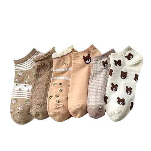 [Women's Socks] Lace Bear Combination Spring and Autumn Cartoon Low Cut Shallow Mouth Short Socks Trendy Korean Boat Socks Wholesale