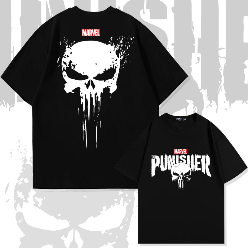 Marvel Marvel American Drama Punisher Pure Cotton Short-Sleeved T-Shirt Men's and Women's Summer Trendy Brand Loose Off-Shoulder Half-Sleeved Clothes Marvel Marvel American Drama Punisher Pure Cotton Short-Sleeved T-Shirt Men's and Women's Summer Trendy Brand Loose Off-Shoulder Half-Sleeved Clothes