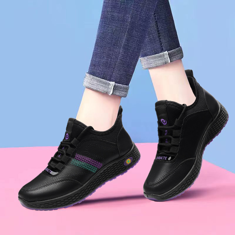 Women's Shoes Autumn 2026 Fashionable Casual Shoes Non-Slip Waterproof Sports Shoes Pu Leather Mom Shoes Comfortable Warm Cotton Shoes