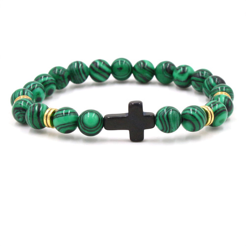 Cross-border European and American Beaded Bracelet Set: Turquoise Bracelet with Cross, Natural Stone Beads, Vintage Turquoise Bracelet