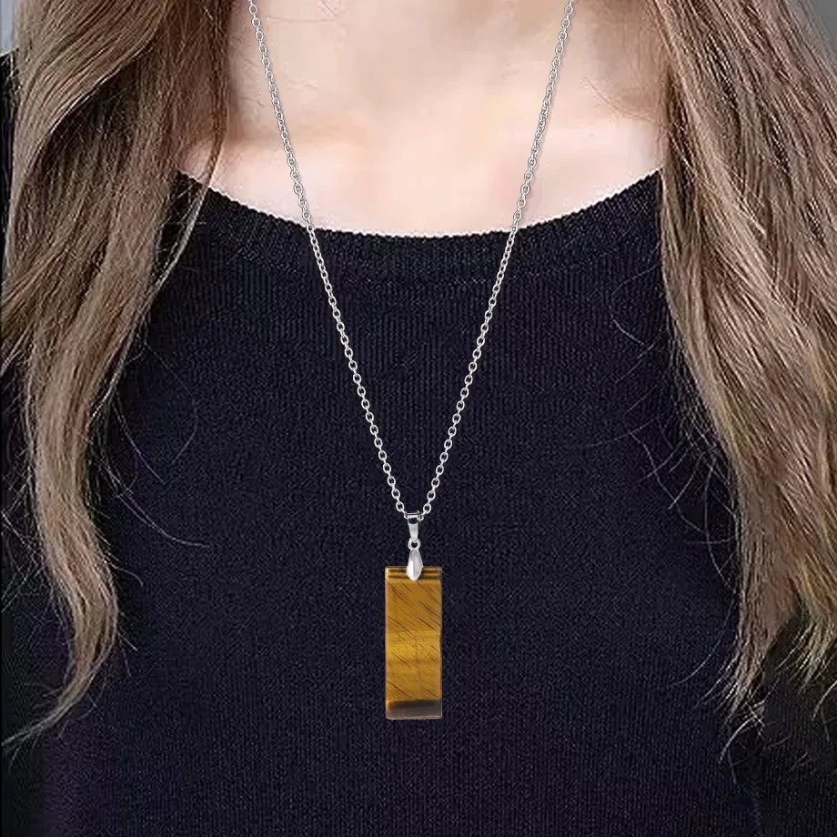 Fashionable organic rectangular pendant with amethyst, necklace, simple and elegant design, (Cross-border trading)