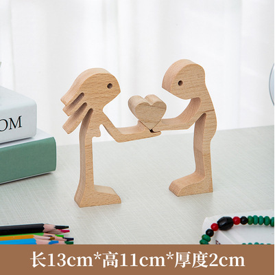 Decoración simple decoración creativa animal de madera perro y familia Estructura de escritorio hecho a mano humano y perro talla de madera adornos