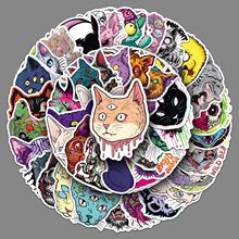 50张恐怖猫咪贴纸跨境热卖万圣节装饰创意防水手帐水杯行李箱贴纸