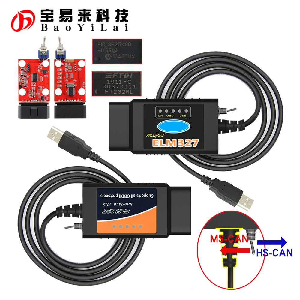 ELM327 USB 25K80 FT232RL для кабеля фокусировки Ford со скрытой щеткой переключателя
