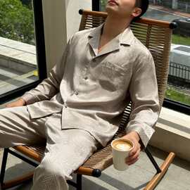 简约质感高弹缎面男士商务内包边长袖长裤家居服冰丝开衫居家睡衣