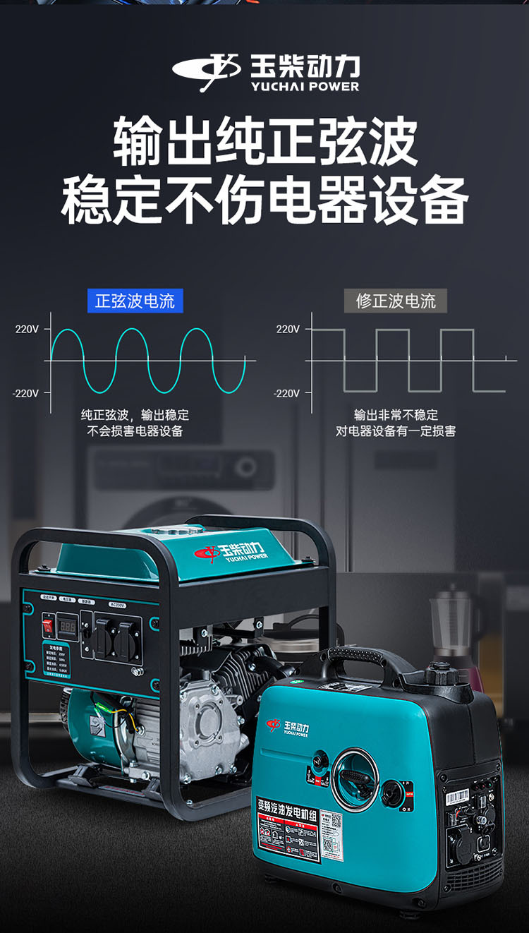 Yuchai inverter gasoline generator 220V household small bass backup power RV outdoor camping portable