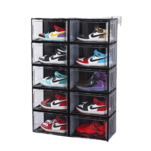 磁吸鞋盒家用防尘加厚塑料透明简易翻盖式组合鞋柜陈列鞋模收纳盒