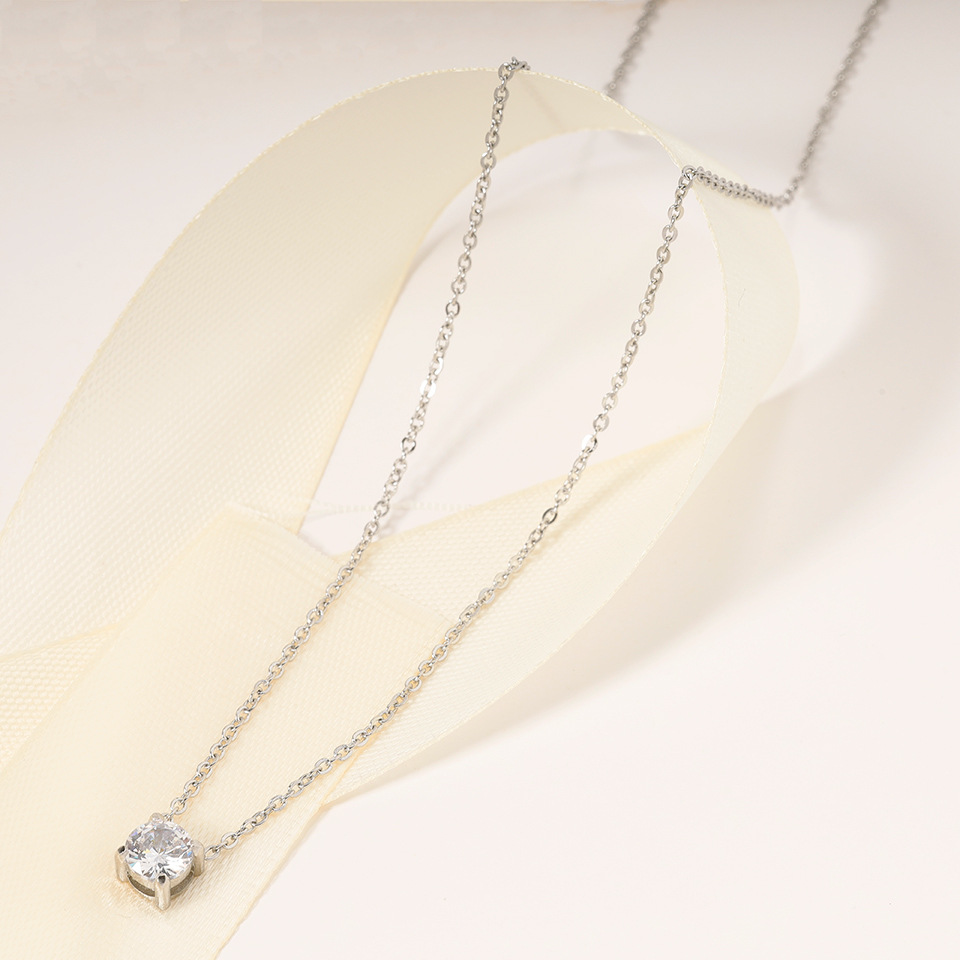 1 Piece Simple Style Round Titanium Steel Plating Inlay Rhinestones Necklace_colorza_4